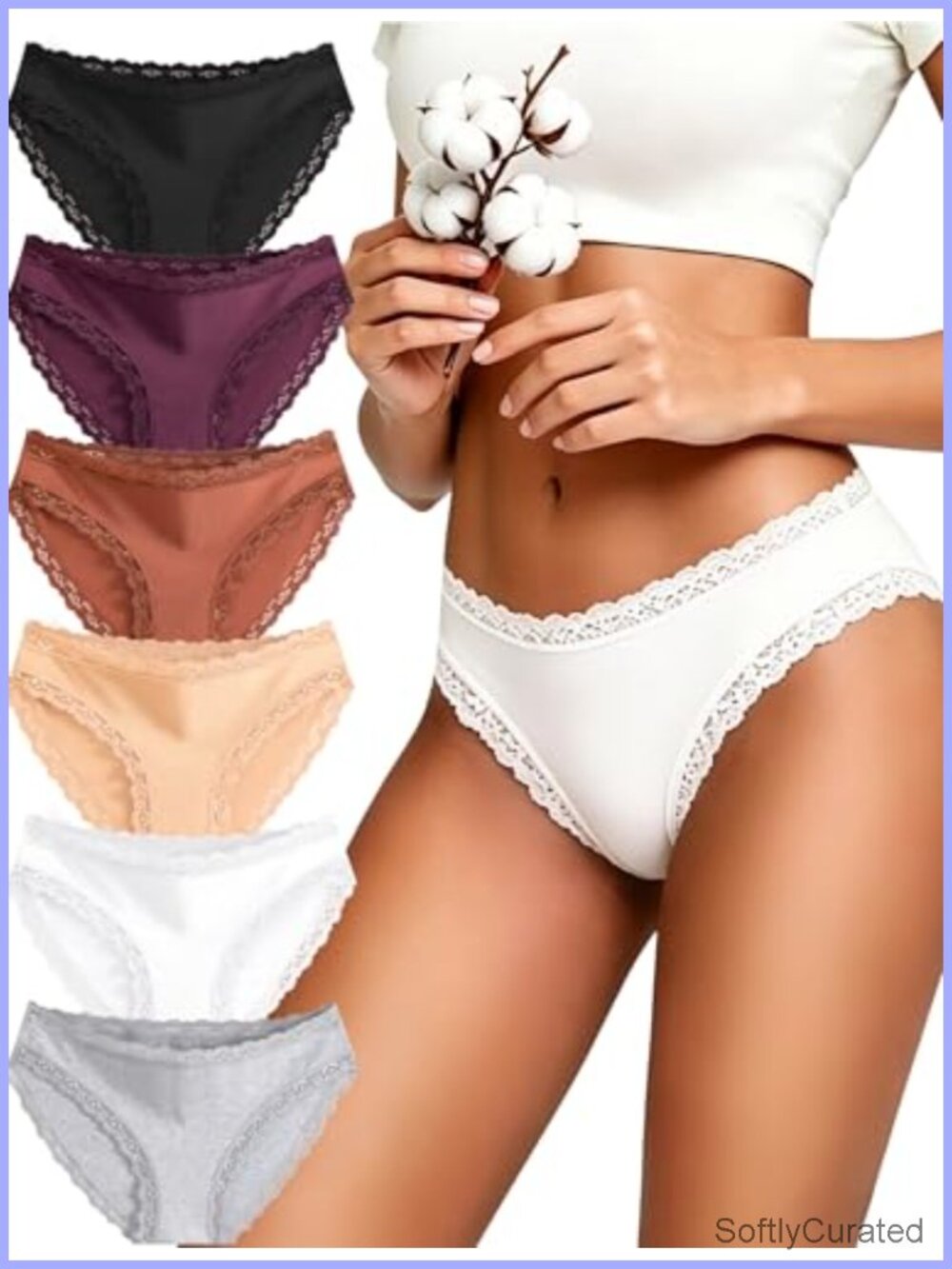 Womens Cotton Lace Cheeky Bikini Panties 6 Pack Breathable Underwear